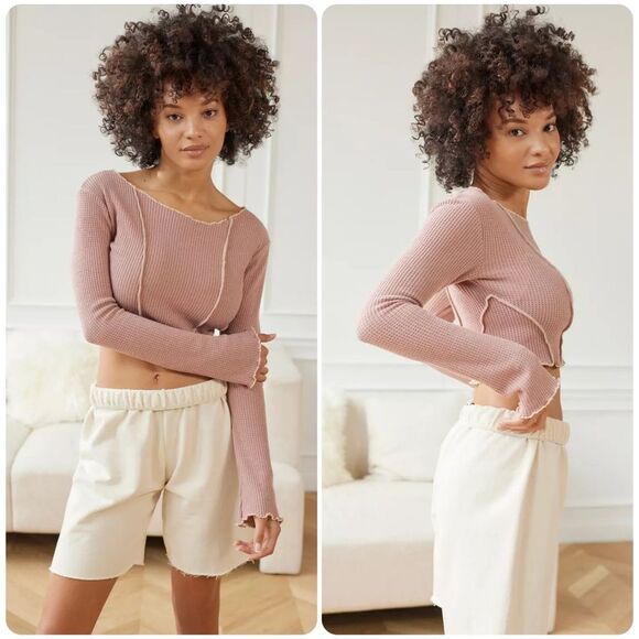 Urban Outfitters Out From Under Bella Thermal Seamed Long Sleeve | Rose | Medium - Picture 1 of 6